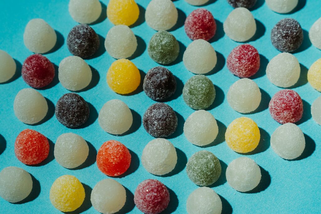 Candies sitting on top of a table