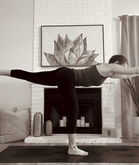 A woman stretching